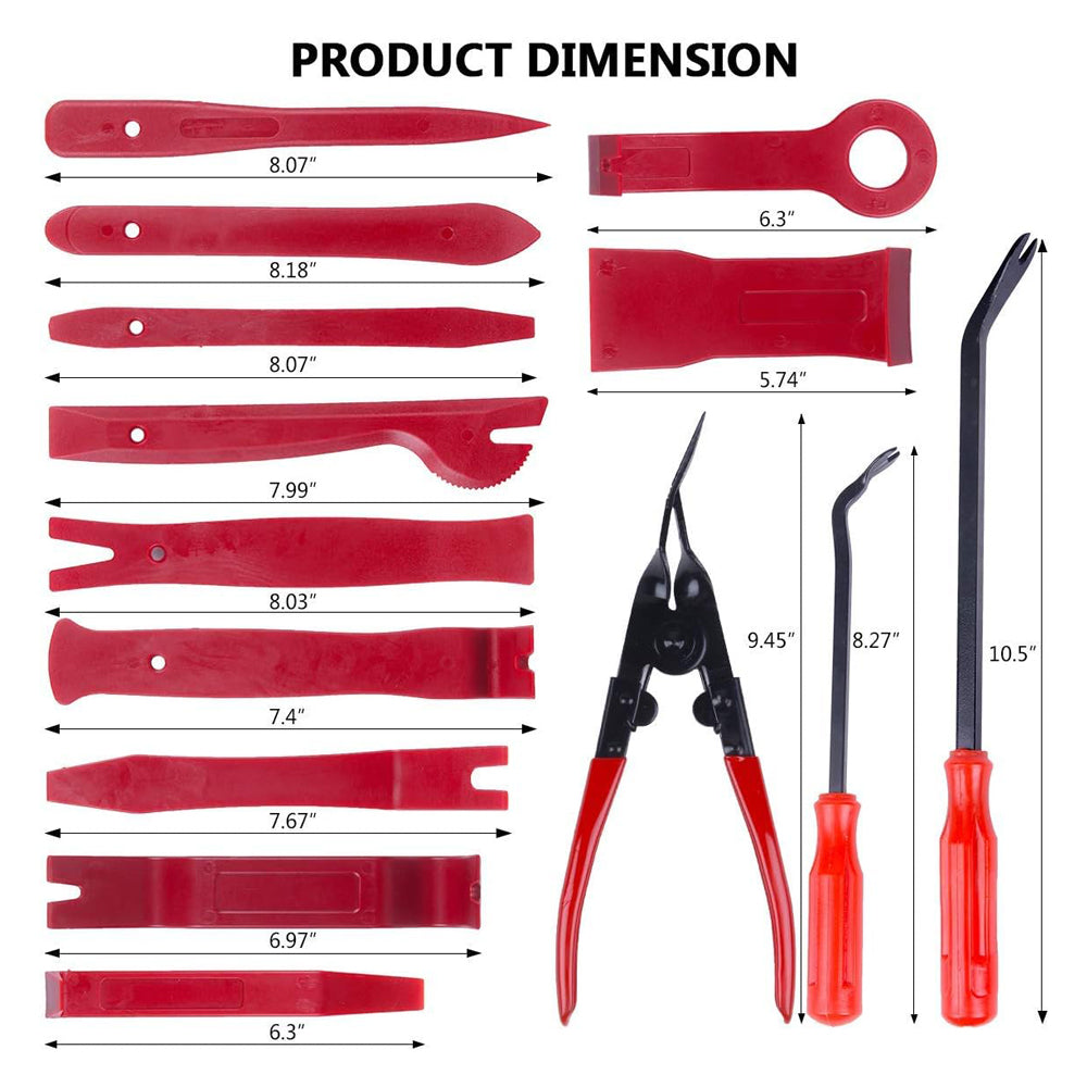 19pcs Auto Trim Removal Kits,Car Panel Removal Tool Car Interior Trim Kit Auto Clip Pliers Fastener Remover Pry Tool Set For Automotive Radio Stereo Dash