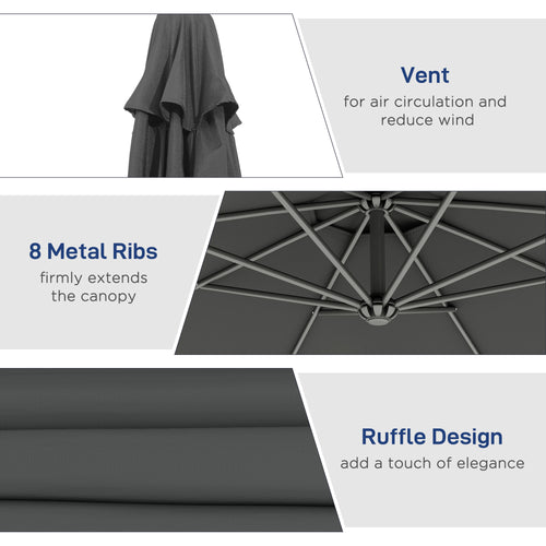 10 Cantilever Tilt Offset Patio Umbrella W UV & Water Safe Material & Cross Base Weight Not Included, Gray