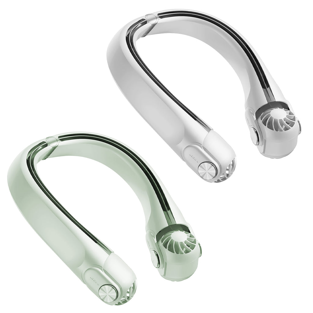 White-Green Options -- 1Pc Portable Neck Hanging Fan Hands-free Cooling Personal Fan With 3 Speeds 360 Degree Air Flow Adjustable Neck Width For Home Office Travel Dormitory