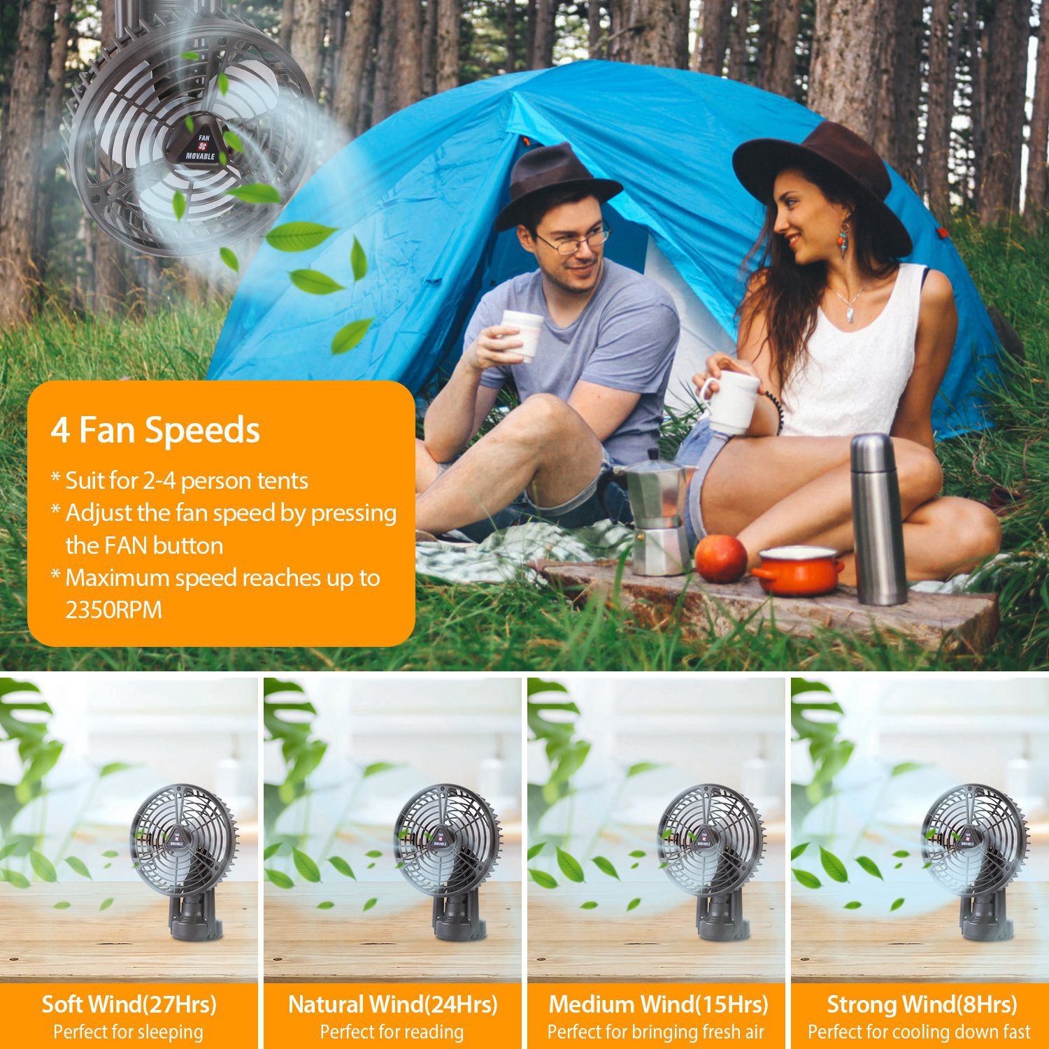 1Pc 10400mah Portable Camping Fan With LED Light Rechargeable Tripod Tent Hanging Fan Lantern Portable Foldable Oscillating Table Fan With 3 Brightness 4 Speeds